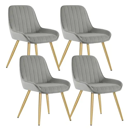 Lestarain Esszimmerstühle 4er Set, für Esszimmer Wohnzimmer Küche, Retro Küchenstühle gepolstert, Sitzfläche aus Samt, mit Metallbeine, bis 150 kg belastbar, Hellgrau