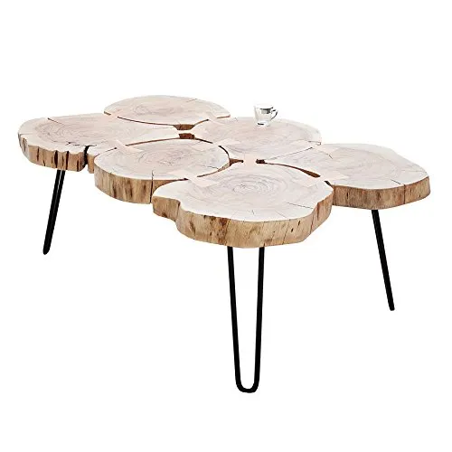 invicta INTERIOR Couchtisch GOA 115 cm - Beistelltisch fürs Wohnzimmer mit einzigartiger Tischplatte aus 6 naturbelassenen Akazien-Scheiben, die jedem Raum einen individuellen Akzent verleihen.