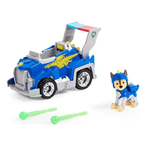 PAW PATROL Rescue Knights Basis Fahrzeug von Chase - Fahrzeug-Set mit 15 cm langem Drachen-Design Spielzeugauto und 6-7 cm großer Chase Figur in Ritterrüstung, ideal für Kinder ab 3 Jahren und perfekt für spannende Abenteuer!