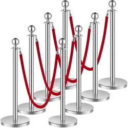 VEVOR 8 Absperrpfosten mit 4 Roten Samtseilen von Vevor