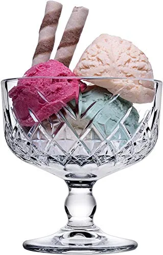 Pasabahce 440211 Eisbecher Dessertschale „Timeless“ im Kristall-Design, Retro-Design ~280 ml, 2er Set aus Glas