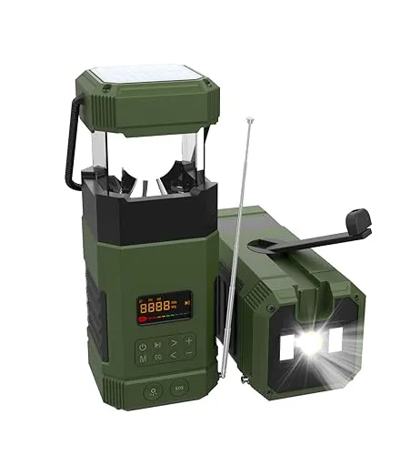 Libovgogo DF-585 AM UKW Kurbelradio mit Bluetooth Lautsprecher Campinglampe,Solar,Handyladefunktion, 3 Lichtmodi, IP65 Wasserdichter, Taschenlampe, Stroboskoplicht, für Camping,Outdoor Wohnmobilreisen