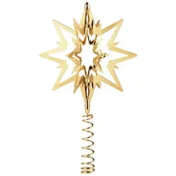Georg Jensen Top Star - Gold plattiert Messing mit rotem Band - klein - Weihnachtsbaumspitzen, handgefertigt in Dänemark, vereint skandinavisches Design mit traditionellem Weihnachtsschmuck und kommt mit einem eleganten roten Band für vielseitige Dekoration.