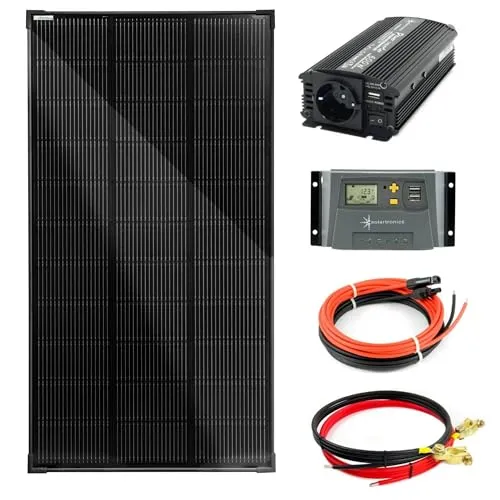 SOLARTRONICS Komplettset 1x120 Watt Solarmodul 1070x580x35, NM 600 Watt Wandler 10A Laderegler Photovoltaik Inselanlage