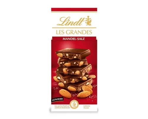 LINDT Schokolade, Lindt Les Grandes Mandel Salz in feinherber Schokolade Tafel 150g