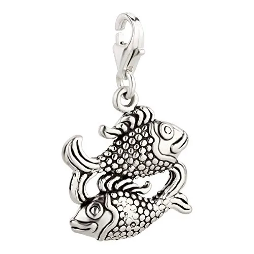 7K Sternzeichen Fische Charm Anhänger aus 925 Sterling Silber (18x12mm)