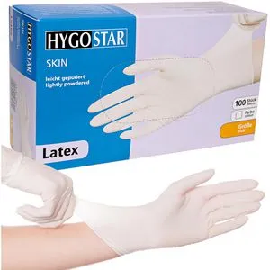 Franz-Mensch Einmalhandschuhe Skin, weiß, 100 Stück, Latex, chemikalienbeständig, lebensmittelecht, Größe M