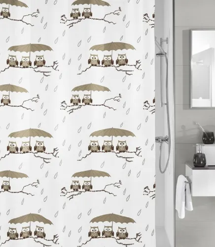 Duschvorhang Textil Eulen Taupe 180x180 cm in weiß von Kleine Wolke