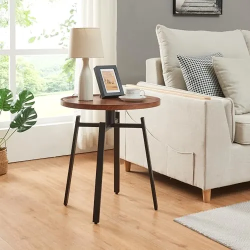 [en.casa] Beistelltisch Mippeena Sofatisch Wohnzimmertisch 54xØ50 cm Dekotisch Kaffeetisch rund Ablagetisch mit Metallgestell Nebentisch Schwarz/Walnuss