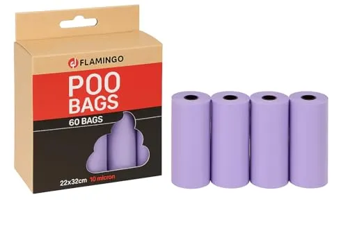 Kotbeutel für Hunde – Hundetüten – 60 Stück – Größe 22x32 cm – Flamingo Pastellviolett