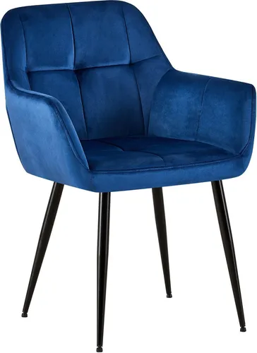 CLP Besucherstuhl Emia - Bequemer blauer Samtstuhl mit Ziernähten - Esszimmerstuhl Emia, moderner Look mit hoher Rückenlehne und bequemer Polsterung für stundenlangen Komfort. Pflegeleichte Materialien und stabiler Metallrahmen sorgen für langlebige Qualität.