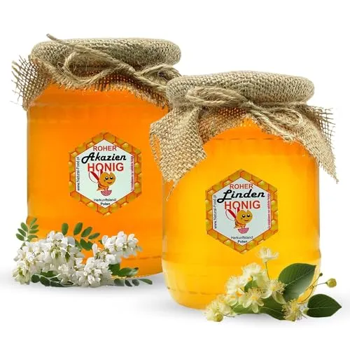 Natural Food - Roher Honig - Direkt vom Imker - Roh Natürlich - Ohne Zusätze - Ungefiltert - Nicht Geschleudert oder Erhitzt - Geschenkidee - 2,2 KG - Akazien Linden Honig