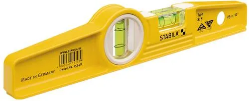 Stabila Type 81 S Torpedo Wasserwaage 25cm - Wasserwaage aus robustem Aluminium-Druckguss, präzise Messung und außergewöhnlich lange Lebensdauer – ideal für jeden Werkzeugkoffer.