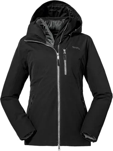 Schöffel Damen 3in1 Jacket Krakau L, wind- und wasserdichte Winterjacke aus 4-Wege Stretch mit abnehmbarer Kapuze, mit separat verwendbarer Steppjacke, black, 34