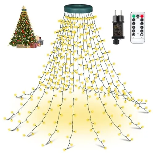 Nextronix 2.5M Lichterkette Weihnachtsbaum Ring, 400 LED 16 Stränge Weihnachtsbeleuchtung Innen, Lichterketten 8 Modi Timer, Wasserdicht Christbaumbeleuchtung für 150cm 180cm 250cm Tannenbaum Warmweiß