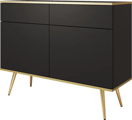 Kommode: Schwarz, goldene Beine, 107x85x39 cm