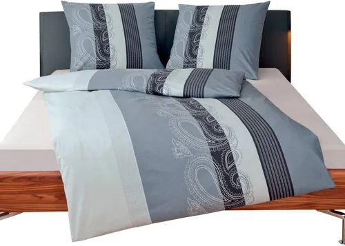 Janine Feinbiber Wende-Bettwäsche Davos 6456-08 - Bettwäsche aus 100% Baumwolle, atmungsaktiv und feuchtigkeitsregulierend für erholsamen Schlaf. In stilvollem Anthrazit mit Paisley-Streifen, perfekt für jede Jahreszeit.
