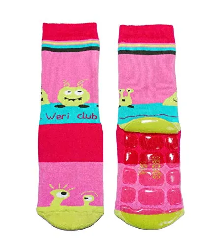 Weri Spezials Baby und Kinder Voll ABS Frottee Anti-Rutsch Socken für Jungen und Mädchen (27-30, Pink UFO)