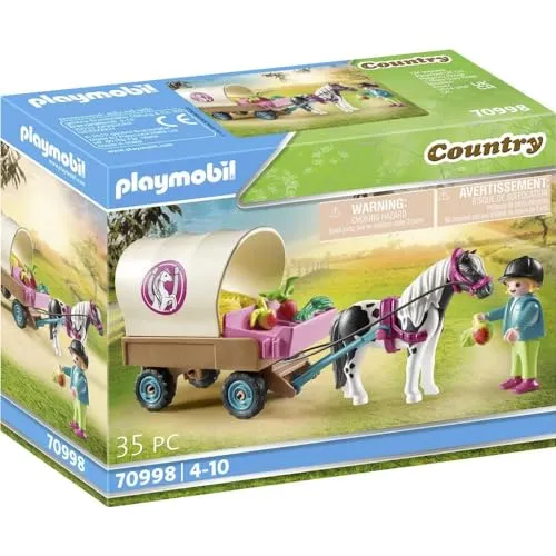 PLAYMOBIL Ponykutsche - Beige - Playmobil Spielzeug für Kinder ab 4 Jahren, mit abnehmbarer Plane für kreatives Spielen und umfangreichem Zubehör für spannende Abenteuer.
