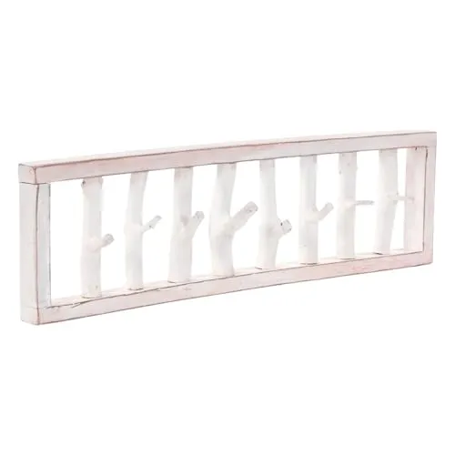 Rustikale Wandgarderobe Treibholz Unikat 80x22x12 cm - Garderobenständer aus Recyclingholz, einzigartig und handgefertigt mit 8 Kleiderhaken aus Ästen für einen charmanten Shabby Chic im Eingangsbereich.