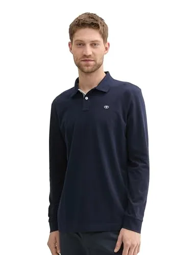 TOM TAILOR Herren Longsleeve Poloshirt 1043278 - Klassisches Langarm-Polohemd aus leicht strukturiertem Baumwoll-Piqué-Stoff, ideal für einen lässigen Look und hohen Tragekomfort.