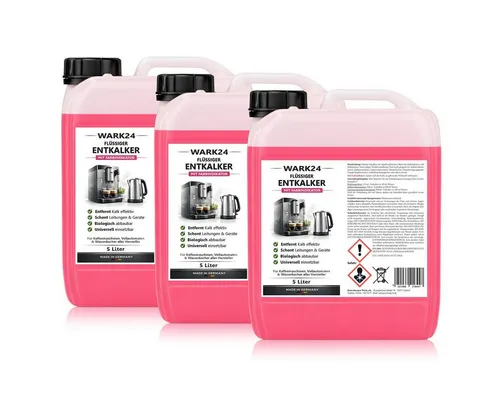Wark24 Flüssig Entkalker 5 Liter mit Farbindikator für Kaffeevollautomaten - Entkalker für Kaffeevollautomaten, inkl. Farbindikator zur einfachen Dosierung und effektiven Entkalkung – 100% biologisch abbaubar, schont Umwelt und Geldbeutel.