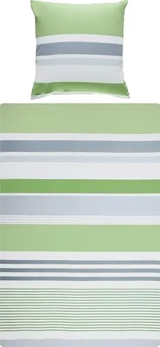 REDBEST Bettwäsche, Bettgarnitur Renforcé grün Größe 80x80 cm / 155x220 cm - mit praktischem Reißverschluss anschmiegsam, strapazierstark, 100% Baumwolle