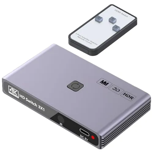 MMOBIEL 4K@60Hz HDMI Switch 3 in 1 Out- HDMI Bidirektionaler Splitter - Hub Switch mit Fernbedienung - Hub für TV, Monitor etc. - Kompatibel mit Apple TV, Xbox, PS5/4, etc. - Aluminium
