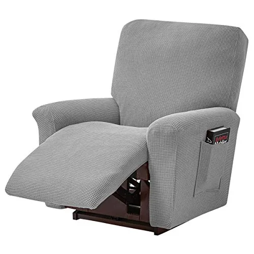 ele ELEOPTION Recliner Sofabezug, Stretch Ruhesessel Bezug, Spandex Jacquard 4-teilige Relaxsessel Bezug, Stretchhusse für Liegesessel Relaxsessel Massagesessel (Hellgrau)