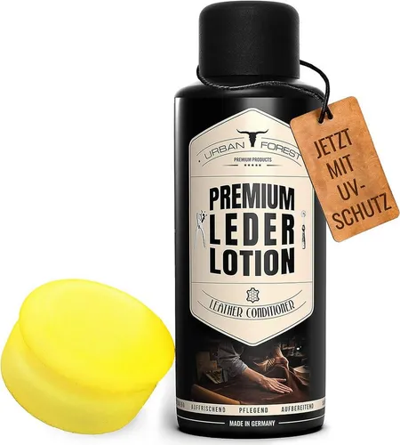 URBAN Forest Lederpflege für Sofa und Couch 500 ml - Effektive Lederlotion für Glattleder, reinigt und pflegt, schützt vor Nässe und Schmutz. Ideal für Taschen, Schuhe und Polster. Einfache Anwendung mit Schwamm.