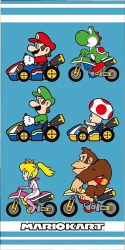 Carbotex Super Mario Luigi Toad Yoshi Peach Donkey Kong - Strandtuch - Strandtuch - 100% Baumwolle - Maße 70 x 140 cm
