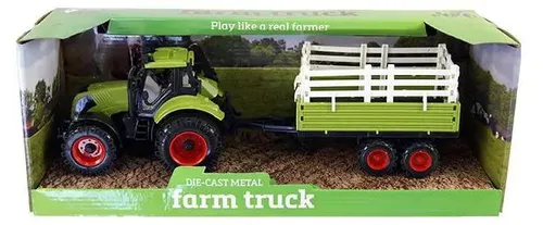 Farmmaster Spielzeugfahrzeug Set, 4 Plastik Traktoren mit öffnender Motorhaube und abnehmbarem Anhänger