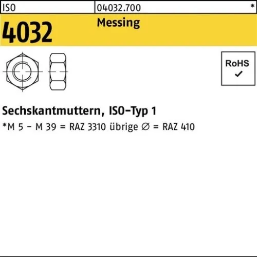 100er PACK(Stk) BUFAB 004032700009020000 Sechskantmutter ISO 4032 M 2 Messing