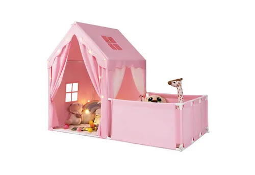 KOMFOTTEU Spielzelt Kinderzelt mit Spielbereich, Hof, Sternenlichter, Waschbarem Kissen