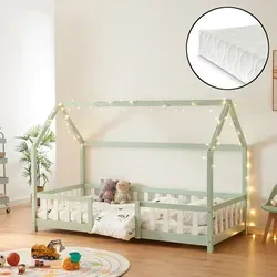 [en.casa] Kinderbett Sisimiut mit Matratze 90 x 200 cm - Kleinkindbett im einladenden Hausdesign mit effektiven Rausfallschutz. Die inklusive Kaltschaummatratze sorgt für angenehmen Schlafkomfort und eine hygienische Schlafumgebung.