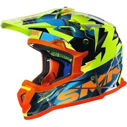 SMK Fulmine Motocrosshelm - Neon-Gelb/Orange/Blau/Schwarz - XXL - Hochwertiger MX-Helm mit optimierter Sicherheit und bequemem Sitz. Ausgestattet mit einem herausnehmbaren Innenfutter und einem effektiven Belüftungssystem für maximalen Komfort während der Fahrt.