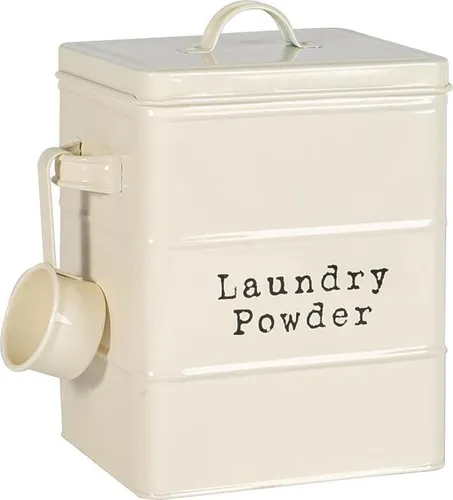 Harbour Housewares Vintage Metall-Wäschereipulverkanister - Creme - Haushaltszubehör mit elegantem Griff und luftdichtem Deckel für frisches Waschpulver. Ideal für stilvolle Organisation in Ihrer Waschküche.