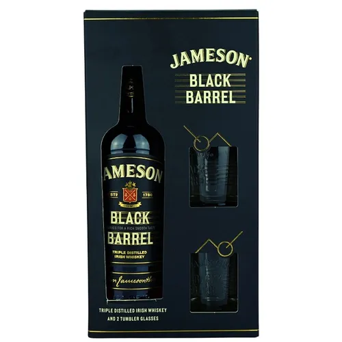 Jameson Whiskey BLACK BARREL - Geschenkbox mit 2 Gläsern - Whisky in Geschenkbox, dreifach destilliert mit cremigem, fruchtigem Geschmack und langanhaltendem Abgang - ideal als Geschenk für Whisky-Liebhaber.