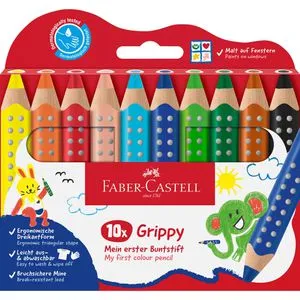 FABER-CASTELL Buntstift Grippy 10er Set - Schreibutensilien mit weicher XXL Jumbomine für ein angenehmes und kreatives Zeichenerlebnis in gemischten Farben.