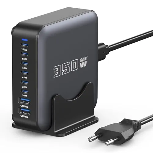USB C Ladegerät Mehrfach, 350W GaN Netzteil, 8-Ports USB Schnellladegerät Multi Ladestation, Power Adapter, kompatibel mit iPhone/Samsung/Google/Laptops/MacBook Pro/MacBook Air