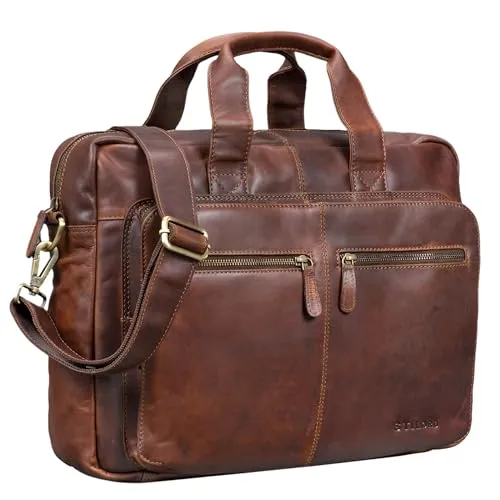 STILORD 'Leandro' Ledertasche Herren 15.6 Zoll Laptoptasche - Vintage Ledertasche für Herren mit separatem Laptopfach und Trolley Aufstecksystem, ideal für Geschäftsreisen und Büro. Viel Platz für DIN A4 Ordner und Bücher.
