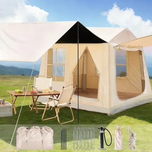 Afitdon Aufblasbares Campingzelt mit Kaminöffnung & Dachfenster