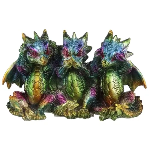 Puckator Rainbow Dragon Metallic Hear No See No Speak No Evil - Home Decoration - Rainbow Metllic Dragon - Ornaments - Resin - Wohnaccessoires - - Wohnzimmer-Accessoires - Fantasy-Geschenke Für Männer