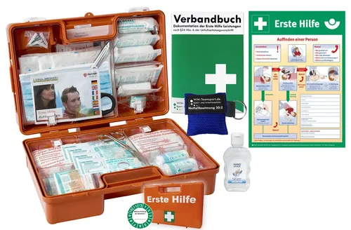 WM-Teamsport Erste-Hilfe-Koffer Erste-Hilfe Koffer M3+ DIN 13157 +Notfallbeatm., Hygiene-Gel +Aushang