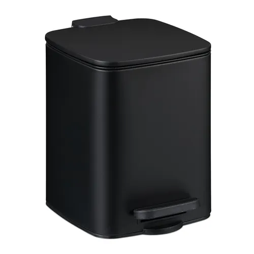 relaxdays Kosmetikeimer 6 Lit, Schwarz - Moderner eckiger Treteimer für hygienische Abfallentsorgung im Bad oder am Schminktisch. Mit Softclose-Funktion und praktischem Trittpedal für freihändiges Öffnen.