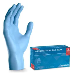 Arnowa GmbH ARNOMED Nitril Blue Einmalhandschuhe, puderfrei, blau, Unsterile Nitrilhandschuhe mit texturierten Fingerspitzen, 1 Karton = 10 Packungen à 200 Stück, Größe S 359-S