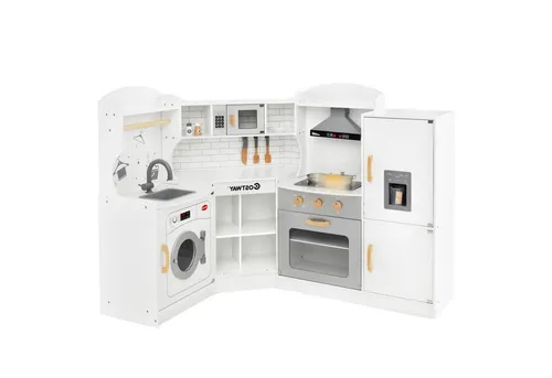 KOMFOTTEU Spielküche MDF, Buchenholz, Kunststoff, Polyester, Kinderspielküche mit Lichtern und Geräuschen für Kinder 3–10 Jahren