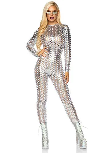 Leg Avenue Laser Cut Metallic Catsuit Kostüm Silber M in silber von Leg Avenue