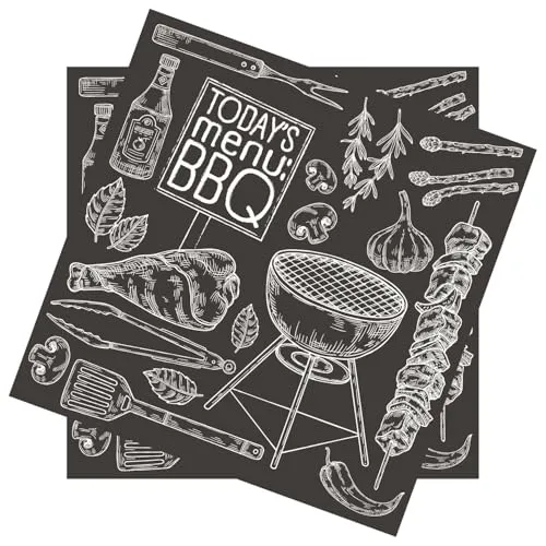 Servietten Essen Vorbereitung zum Grillen als Tischdeko. Papierservietten mit Motiv. Auch für Decoupage und Serviettentechnik 33x33cm 20