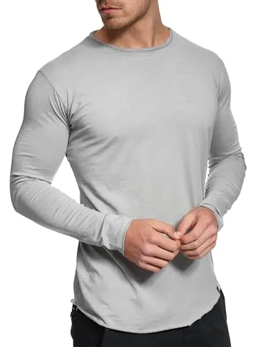 Indicode Herren Willbur Langarmshirt aus 100% Baumwolle | Longsleeve Grandad-Shirt für Männer Lt Grey, XL